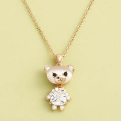 LUCIA STERLING SILVER ROSE GOLD TEDDY BEAR NECKLACE