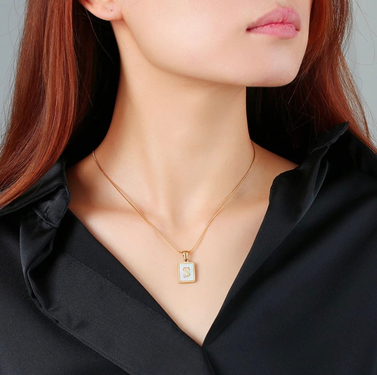 Mother Pearl Initial Necklace / Capiz Shell Pendant 