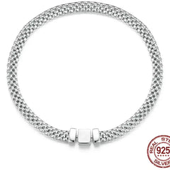 LEANDRA STERLING SILVER KNITTED SQUARE BUCKLE BRACELET