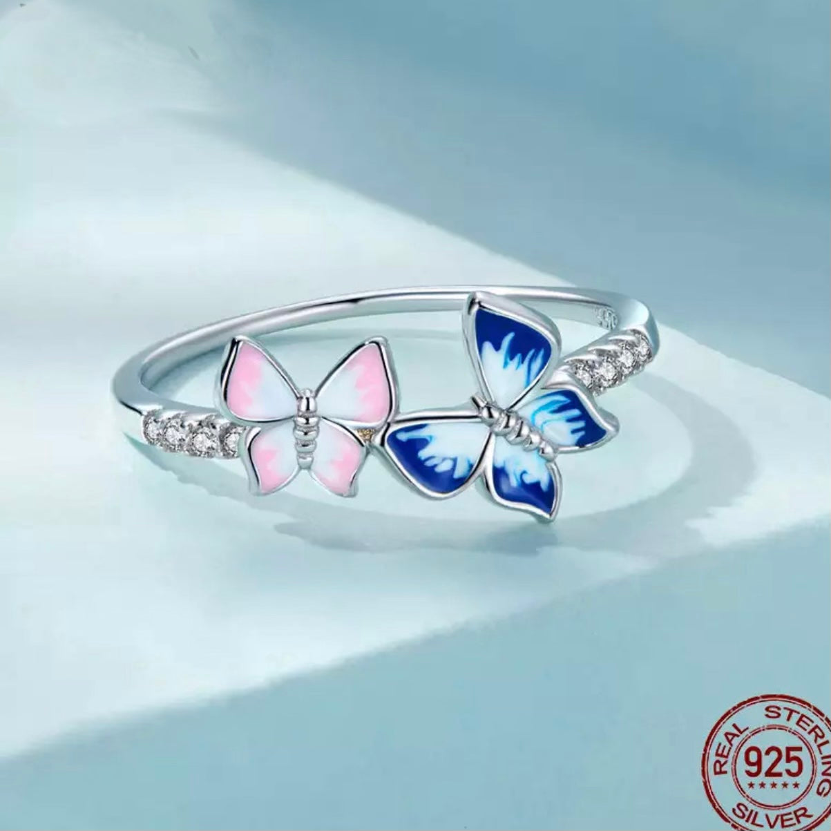 MARIPOSA STERLING SILVER BUTTERFLY RING SET WITH CUBIC ZIRCONIA