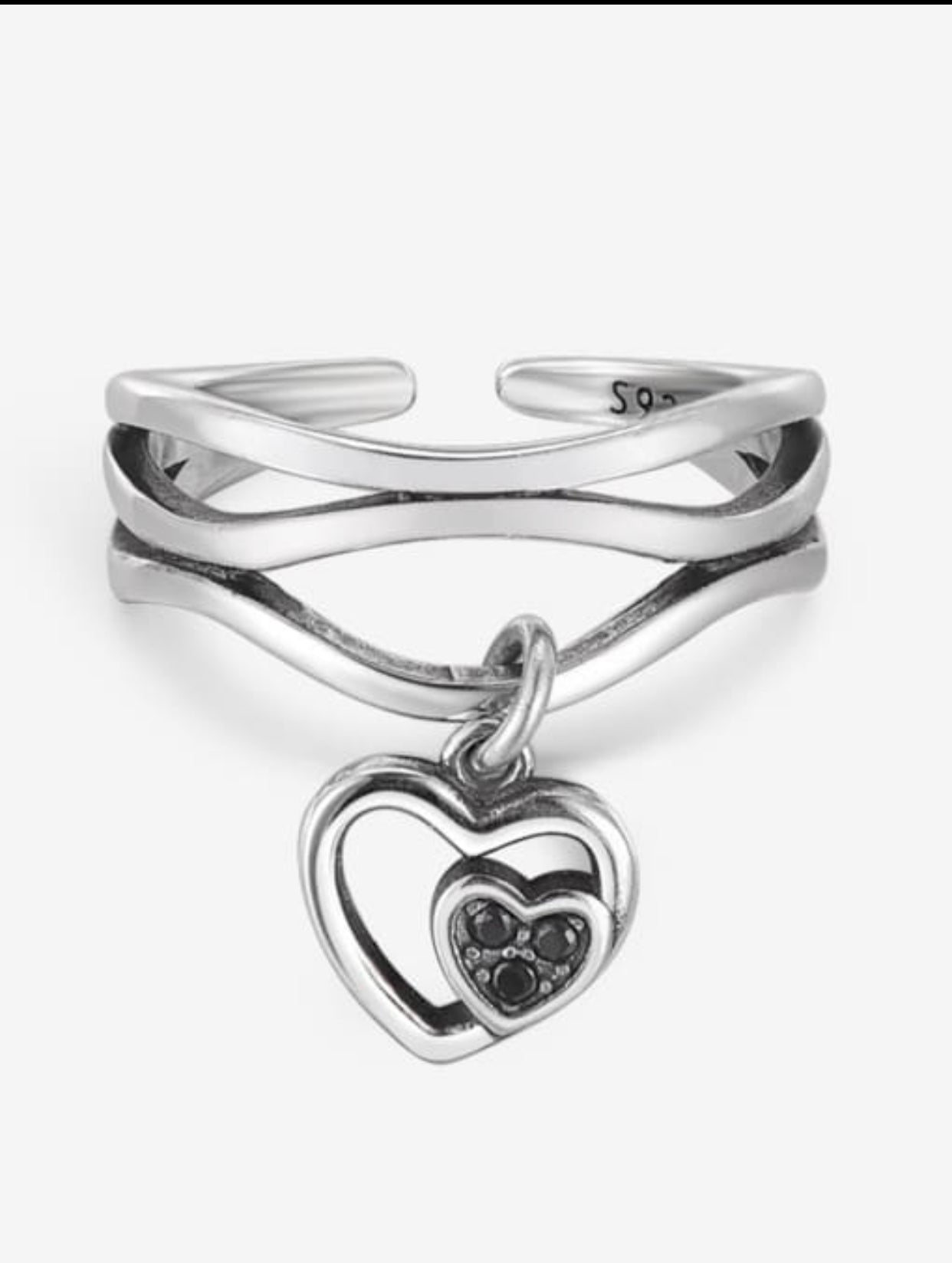 MIRABELLA DOUBLE HEART STERLING SILVER CHARM RING