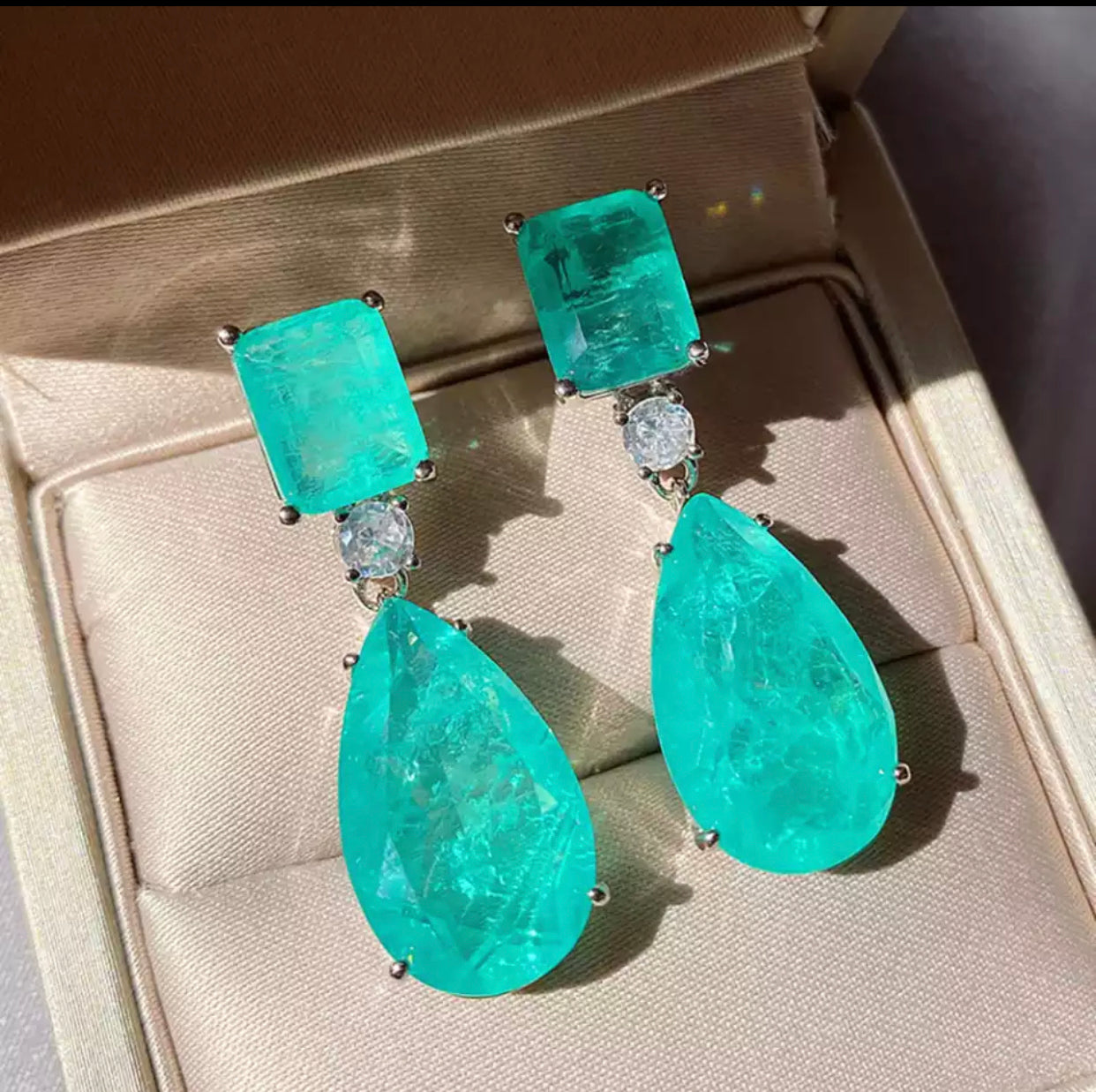 Paraiba Tourmaline and Diamond Earrings Blue Green
