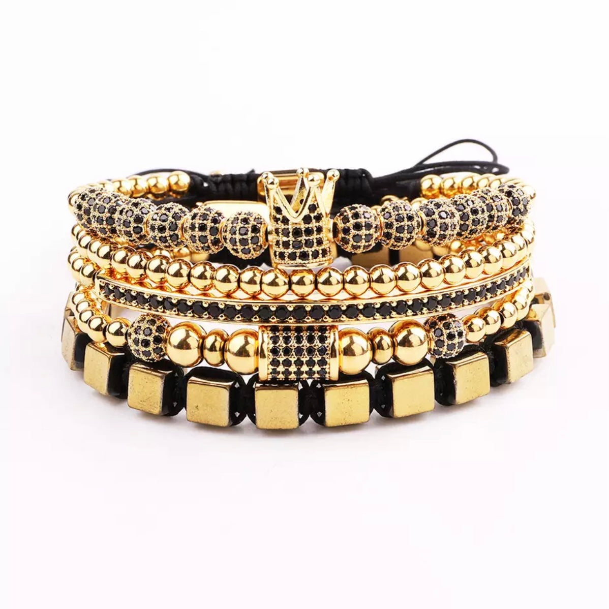 MATTEO 3 PIECE BLING BEAD CROWN MENS BRACELET